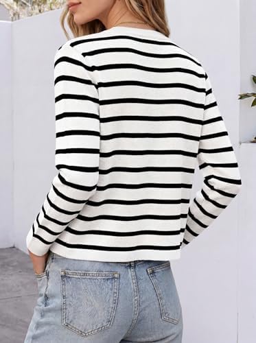 ANRABESS Women's Button Down Cropped Striped Cardigan Sweaters