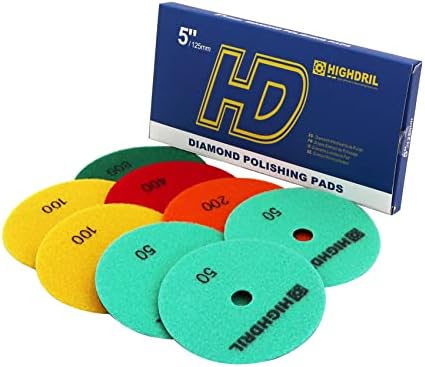 Dry Diamond Polishing Pads - 8pcs 5 inch (#50x3,#100x2,#200x1,#400x1,#800x1) Sanding Pads Kit for Granite Marble Ceramic Used on Angle Grinder or Polisher