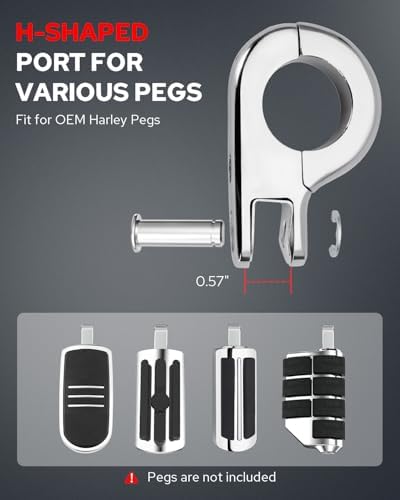 Benlari Highway Pegs P-Clamp Mount Kit, A3 Steel Motorcycle Foot Pegs Fit for 1" & 1.25'' Crash Bars Foot Bracket Clamp Compatible with Harley Touring Electra Road King Road Glide(Chrome)