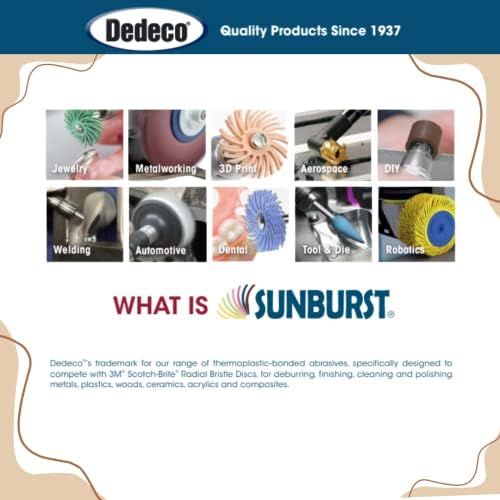 Dedeco Sunburst Radial Bristle Discs 48-Pack - 5/8" Curved - Peach 2500 Grit (Extra-Fine, 6 Micron) - Aluminum Oxide for Polishing & Finishing