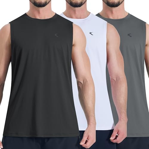 KPSUN Men's Quick Dry Workout Tank Top Summer Beach Shirt | UPF 50+ Sleeveless Gym Muscle Shirt with Hidden Pocket for Keys. Ideal for Gym Training, Outdoor Running, And Beach Workouts