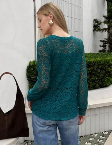 Zeagoo Long Sleeve Shirts for Women Lace Top Button Up Blouse Dressy Casual