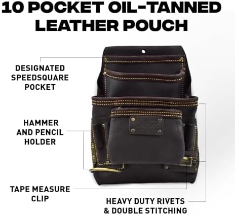 Ox Pro Full Grain Leather Tool Pouches - Made with Double Stitching and Rivet Reinforced Pockets