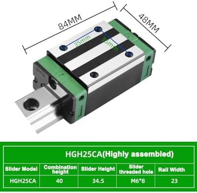 HGH25CA Linear Slider Bearing, 2pcs HGH25CA Square Bearing Slider Block, for HG25 High Assembly CNC Linear Guide for CNC Machines.