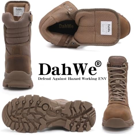 DahWe Men's Steel Toe Work Boots with Side Zipper 8 inches