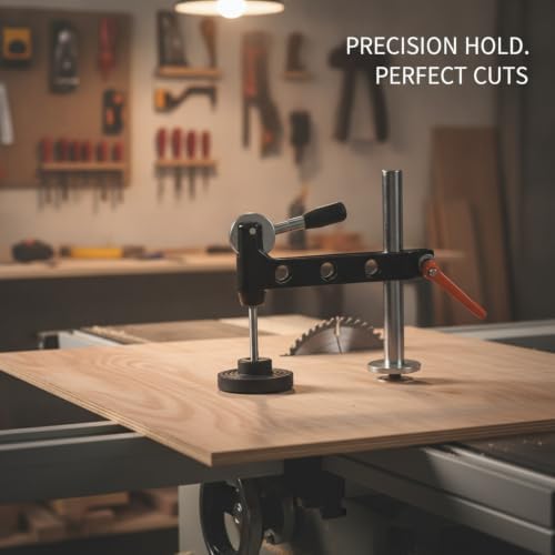 Iron Panel Saw Hold-Down Clamp for Woodworking, Horizontal Workholding Device Secures Large Sheets for Straight Cuts, Black Finish