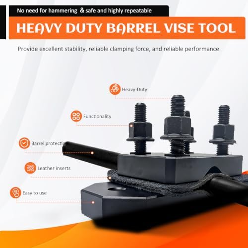 Professional Grade Heavy Duty Barrel Vise Tool, Aluminum Barrel Clamp with Leather Inserts, Universal Barrel Vise Clamp Surface Protection Design, Fits 0.67”–1.375” Outside Diameter Barrels（black）