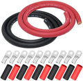 2/0 Gauge Welding Wire,iGreely 5 Ft Black+5 Ft Red 2/0 AWG Copper Battery Cable for Automotive Solar Vehicle Rv,5pcs of 5/16""& 5pcs 3/8"" Copper Lugs Terminal Connector with Heat Shrink Tubing