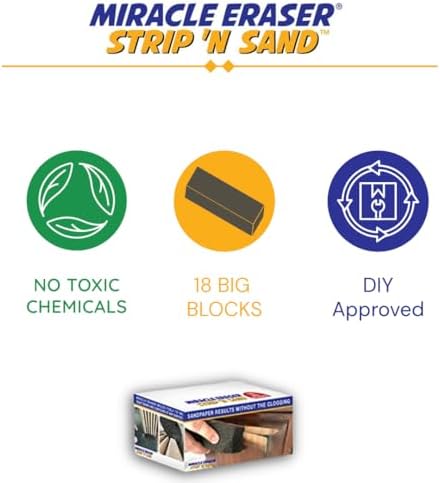 Strip 'N Sand Paint Remover 18 Blocks | Non‑Toxic, Chemical‑Free Paint & Varnish Stripper | Contour Sanding Blocks for Wood, Metal & Masonry | Ideal for Kitchen Cabinets, Furniture
