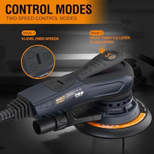 MAXXT Electric 5mm Random Orbital Sander with Tool Case, Variable Speed Palm Sander with Brushless Motor, 5&6Inch Sanding Pads, Sanders for Woodworking, Primary Wood and Panel Processing