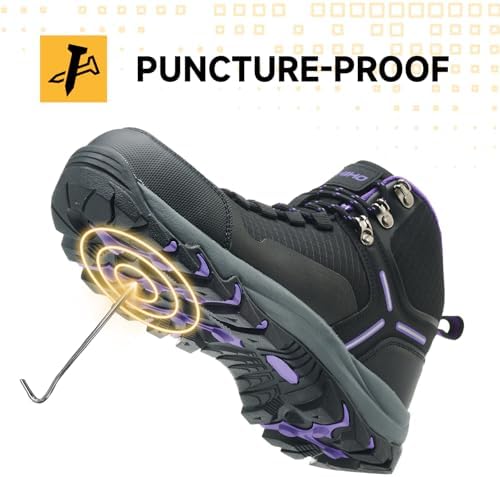 Kezhiho Waterproof Steel Toe Boots for Women Wide Width Non Slip Work Boots Lightweight Slip Resistant Safety Shoes Indestructible Construction Composite Toe Sneakers