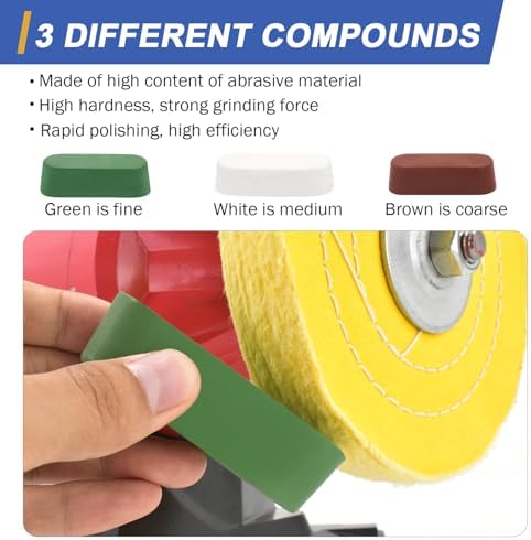 SCOTTCHEN 6inch Buffing Polishing Wheels 1/2" Arbor Hole,Fine (40Ply) / Medium (30Ply) for Bench Grinder,with Buffing Polishing Cutting Compound 3.4 Oz.Kit