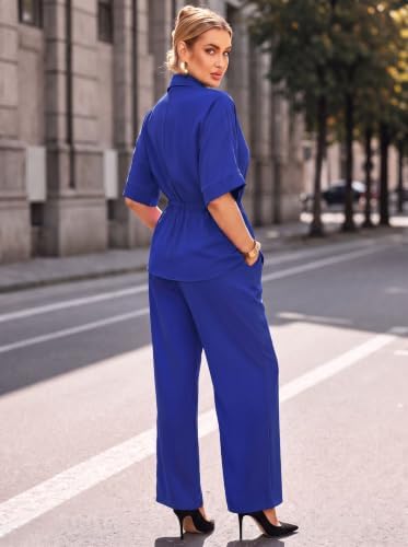 Two Piece Sets for Women Dressy Shirt Top Flared Pants Business Pantsuits