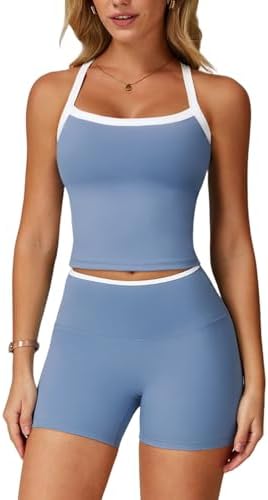 QBGJTD Two Piece Workout Sets For Women Tank Top Matching High Waist Booty Lifting Shorts Gym Yoga Active Wear Outfits