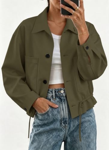 Womens Funnel Neck Jackets Fall Casual Ruffle Hem Cropped Coats