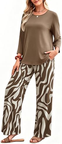 WIHOLL Two Piece Sets for Women Lounge 3/4 Length Sleeve Womens Tops Graphic Pants with Pockets Summer Outfits 2026