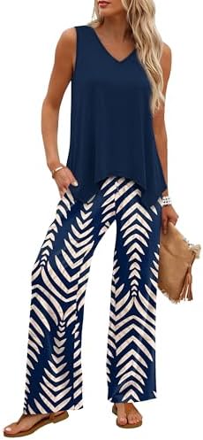 WIHOLL Two Piece Sets for Women Dressy Lounge Sets Summer Outfits Cruise Travel Beach Vacation Casual Wide Leg Pants Set