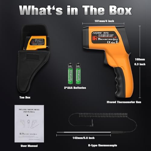 Infrared Thermometer Temperature Gun 1472°F, 12:1 Laser IR