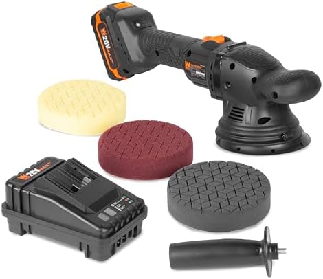 WEN 20V Max Cordless 5-Inch Dual Action Polisher and Waxer Kit with 4Ah Battery, Charger, and Polishing Pads (20875)