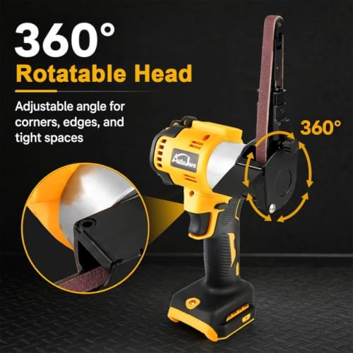 Cordless Belt Sander with 360° Rotatable Head, 20 Sanding Belts Brushless Belt Sander Compatible with Dewalt 20V Battery(No Battery) for metal and wood