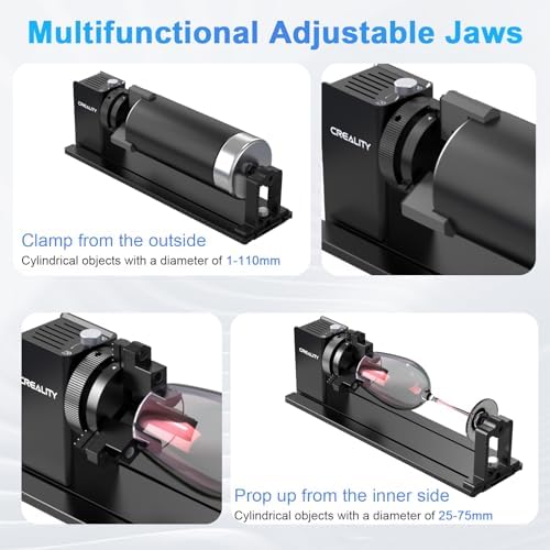 Creality Laser Rotary Roller, Y-axis Rotary Chuck for Falcon Engraver, Rotary Kit Pro with 3 in 1 Jaw and Module Suitable for Engraving Cylindrical Objects,Wine Glass, Tumbler, Ring,Ball and etc