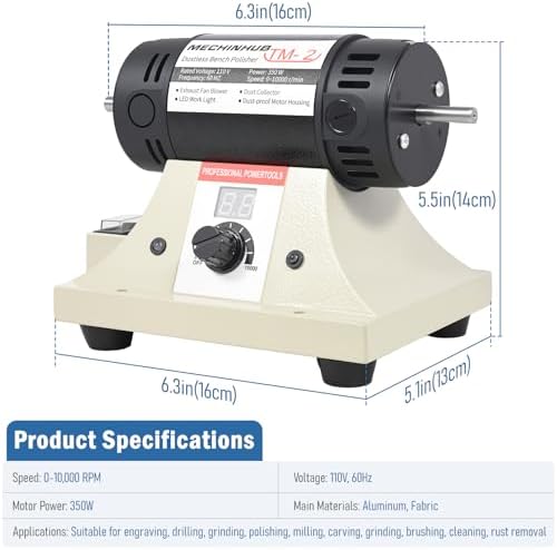 Jewelry Polisher, Adjustable Digital Display Bench Buffer, Dental Bench Polisher, Including Cotton Cloth Polishing Wheel, Abrasive Fiber Wheel, Grinding Wheel, Safety Glass, Polishing Paste, etc.