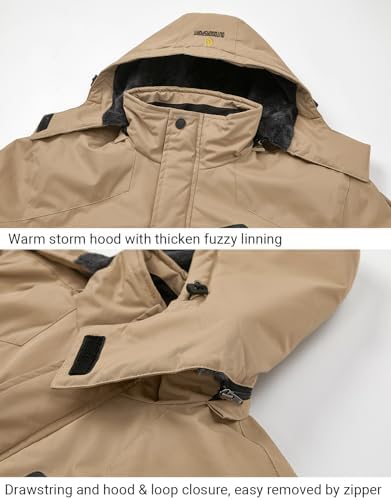 Men's Winter Ski Jacket Warm Fleece Waterproof Outdoor Mountain Hiking Windbreaker Hooded Snow Rain Coat