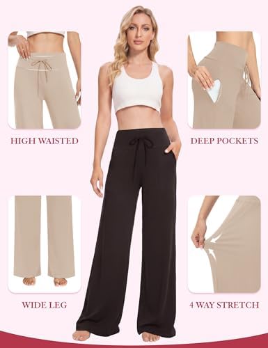 Showitty Wide Leg Pants for Women with Pockets, High Waist Yoga Lounge