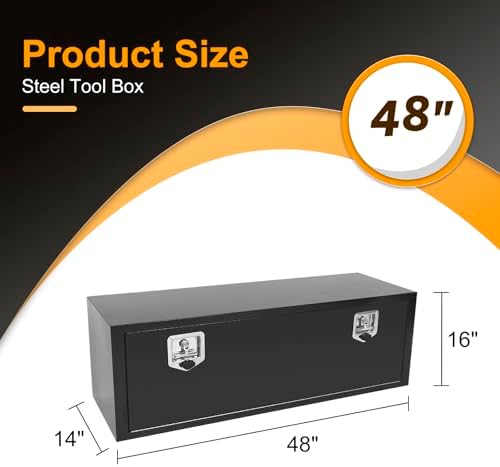 48 Inch Underbody Truck Box Steel Storage Tool Box,48" x 14" x 16" Tool Chest Organizer w/Lock and Keys For Pickup,Truck Bed, RV, Trailer,Heavy Duty Waterproof Black box