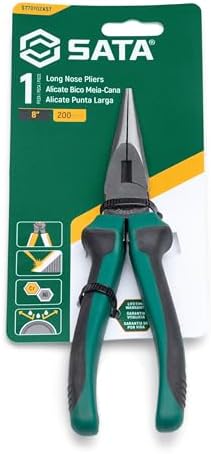 SATA 8-Inch Long-Nose Cutting and Gripping Pliers with Nickel-Chrome Steel Body and Green Anti-Slip Handles - ST70102AST