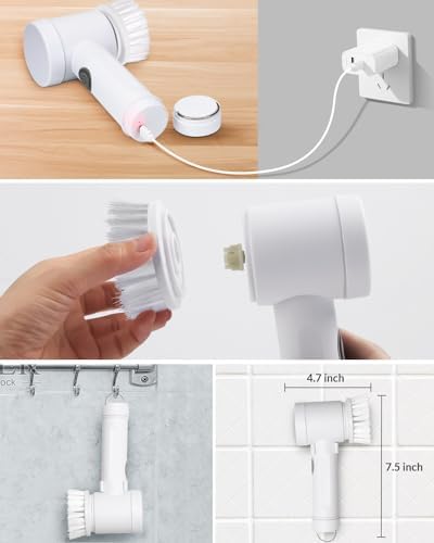Electric Spin Scrubber, Bathroom Shower Scrubber, Rechargeable Cleaning Brush with 4 Brush Heads for Wall, Floor, Tile (2)