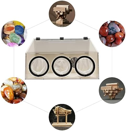 3 Holes Table Polisher Grinding Dust Box Acrylic Electric Dust Cover Fully Enclosed Transparent Dust Hood 4.72 Inch Fan with LED Light for Polishing and Carving Operations