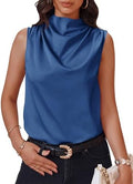 Cicy Bell Womens Mock Neck Satin Tank Tops Silky Business Casual Outfits