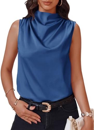 Cicy Bell Womens Mock Neck Satin Tank Tops Silky Business Casual Outfits