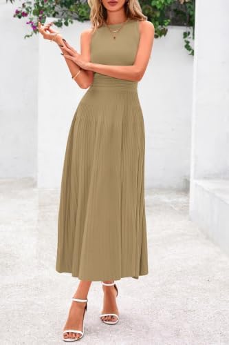 PRETTYGARDEN Women's Summer Pleated Midi Work Dress