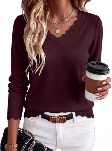 ANRABESS Sweaters for Women Lightweight Loose Fit V Neck Fall Outfits