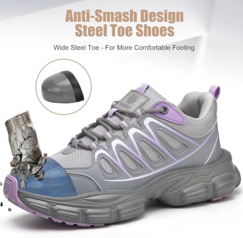 Hogent Steel Toe Shoes for Men Women - Non Slip & Lightweight Work Shoes