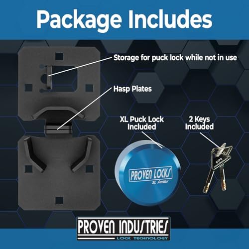 Proven Industries Puck Lock Hasp Kit - Storage Door Security, Blue