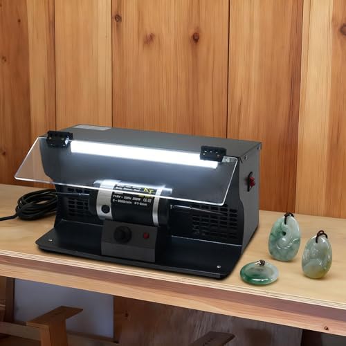 Jewelry Polisher 200W Bench Polisher with Dust Collector & Adjustable Speed (0-8000 RPM) Cast Iron Polishing Machine with Eye Shield & LED Light for Jewelry, Metal, Wood and Small DIY Projects