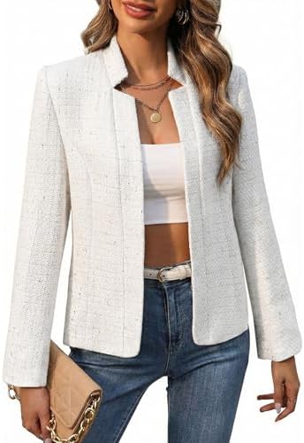Mina Self 2026 Fall Women's Open Front Tweed Blazer,Plaid Fitted Jacket