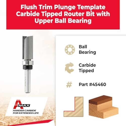 Amana Tool - 45460 Carbide Tipped Flush Trim Plunge Template 1/2 Dia x 1" 4 Shank