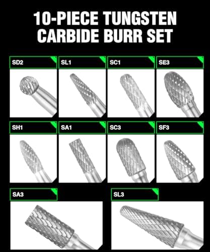 Carbide Burr Bits 10-Pc Double Cut 1/4" (6.35mm) Die Grinder Set