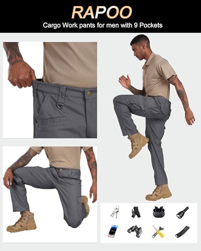 Rapoo Men's Ripstop Cargo Pants Work Pants EDC with 9 Pockets Hiking Pants