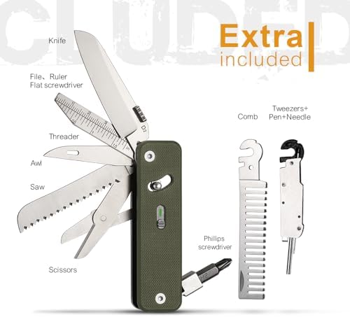 ROXON S503G Flex Companion 9 in 1 Modular EDC Tool D2 Pocket Knife (Green)