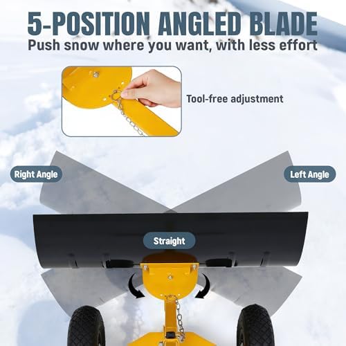 29" Push Snow Shovel with Wheels for Driveway, Heavy Duty Adjustable Angle Wheeled Snow Pusher Shovel, Metal Rolling Snow Pusher, Snow Plow Shovel on Wheels for Snow Removable