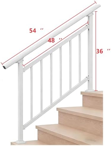 Hand Rails for Outdoor Steps，Stair Handrail & Indoor Stair Railing Kit，Railings for Outdoor Steps for Fence & Outdoor Steps (1, White-with Balusters, 4 Step)