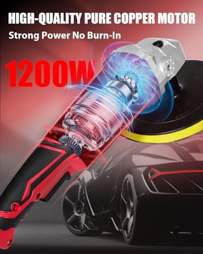 AVID POWER Car Rotary Buffer Polisher Waxer 1200W, 6 Speeds, Polishing Pads