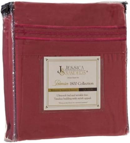 Jessica Sanders Premier 1800 Series 4pc Bed Sheet Set - Queen, Burgundy Red, - Jessica Sanders Embroidery