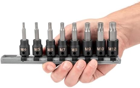 TEKTON 3/8 Inch Drive Triple Square Impact Bit Socket Set | SIB91104 | 8-Piece, (M4 - M12), Socket Rail