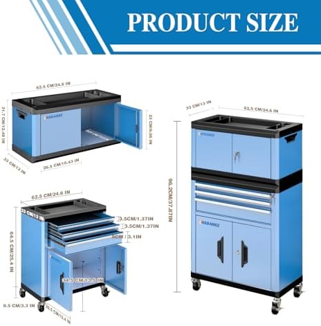 2-IN-1 Rolling Tool Chest with Locks& Multifunctional CounterTop,3 Drawer Rolling Tool Box and Tool Cabinet with Wheels,Tool Chest with Connection Rods,Can Be Used Individually or In Combination